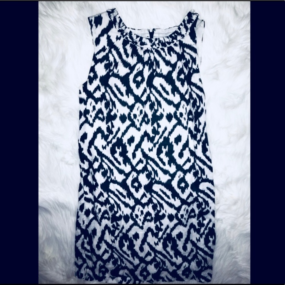 Navy and white Loft shift dress-cute neck detail